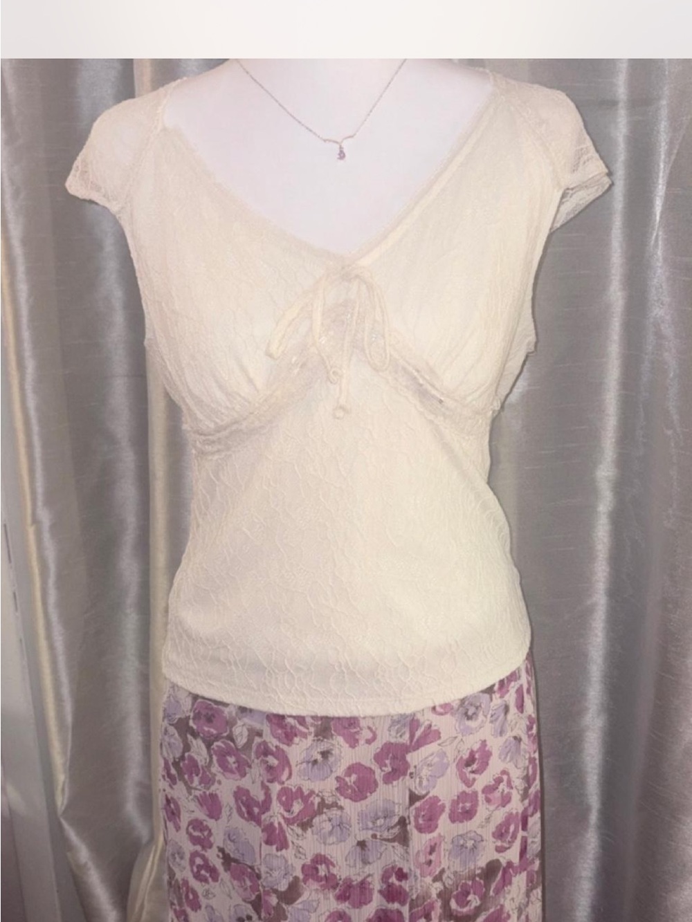 No Boundaries Cream Lace V-Neck Tie Front Camisole